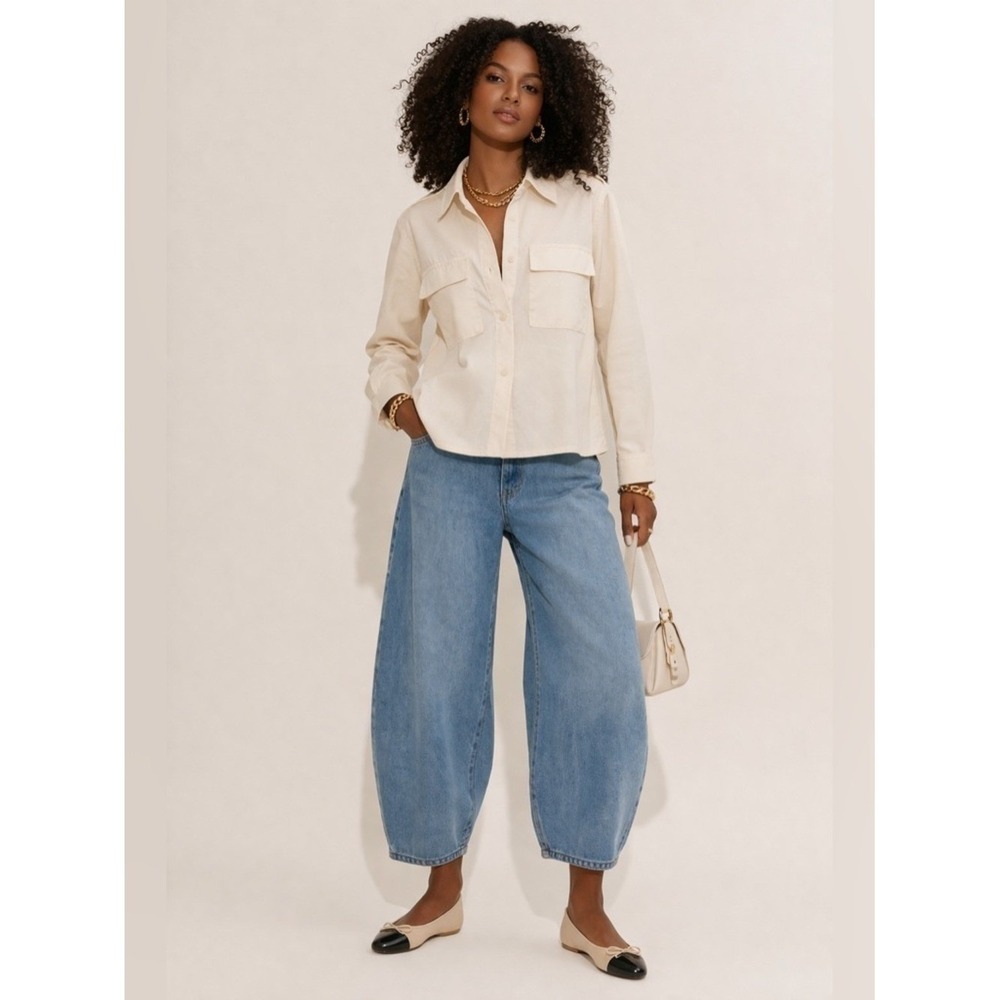 Banana Republic NWT Ivory Cotton Boxy Button Down Shirt M $120